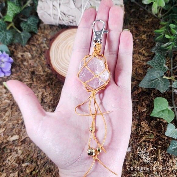 Raw Rose Quartz Crystal Keychain #6 - Picture 1 of 2